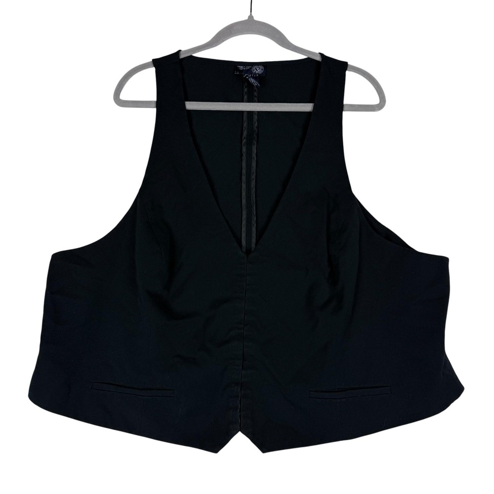 Venezia Jeans Vest Womens 26 Black V Neck Hook Eye Lined Stretch Twill Dressy